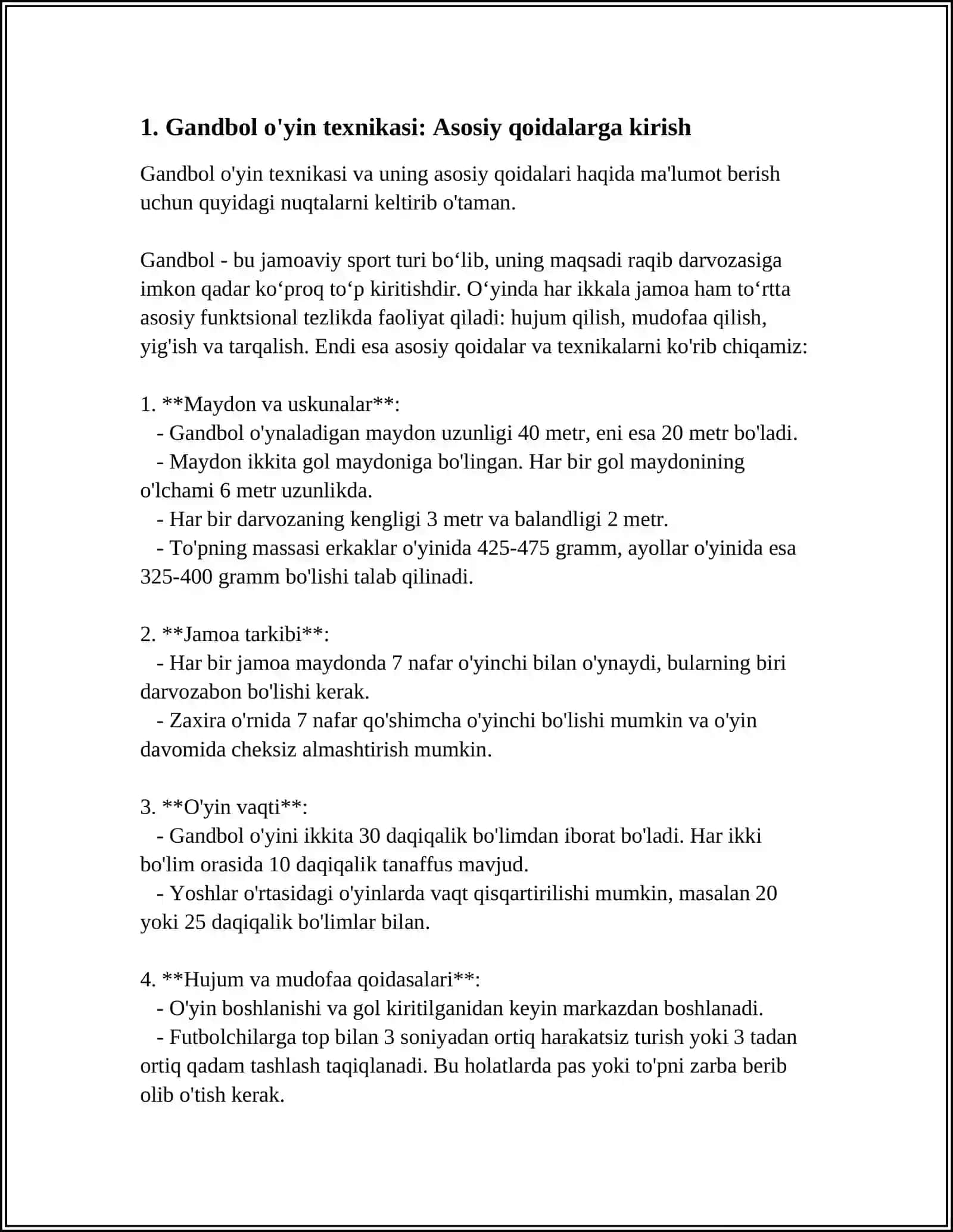 SPORT OʻYINLARI. GANDBOL OʻYIN TEXNIKALARINI OʻRGANISH 3