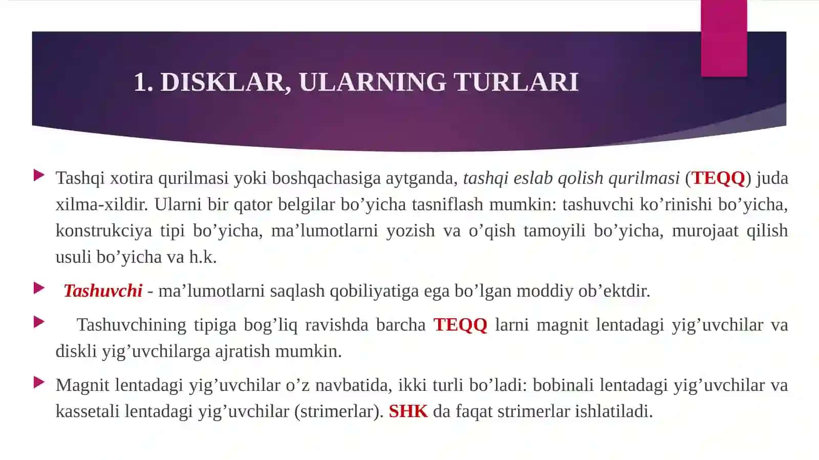 MA’LUMOTLARNI XOTIRADA SAQLASH QURILMALARI 3
