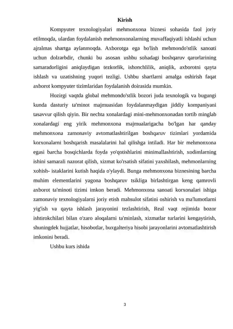 Mehmonxon xonalarini band qilish va boshqarish tizimini ishlab chiqish mavzusida 3
