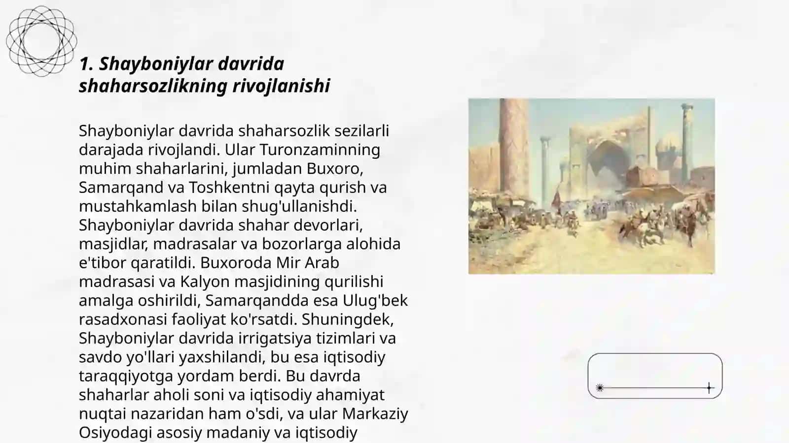 Shayboniylar va Ashtarxoniylar davrida meʼmorchilik va shaharsozlik 3