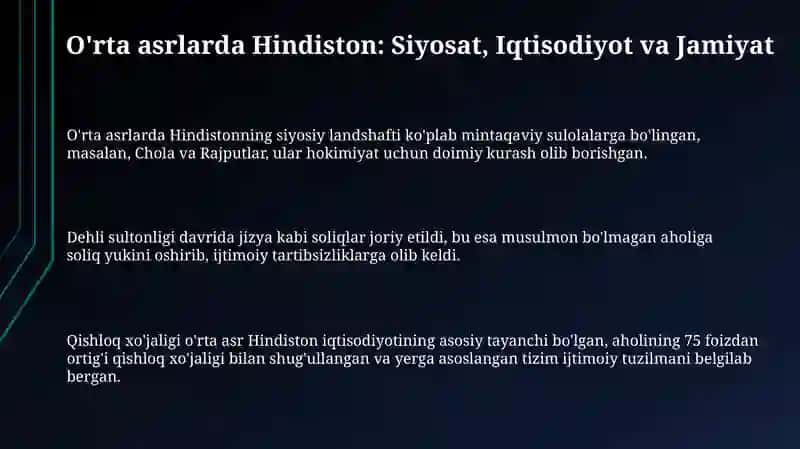 O'rta asrlarda Hindiston: Siyosat, Iqtisodiyot va Jamiyat 3