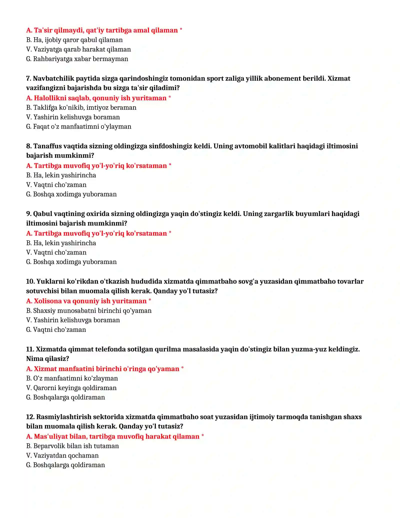 BOJXONA AKADEMIYASI - SUHBAT TESTLARI (№ 53) 3