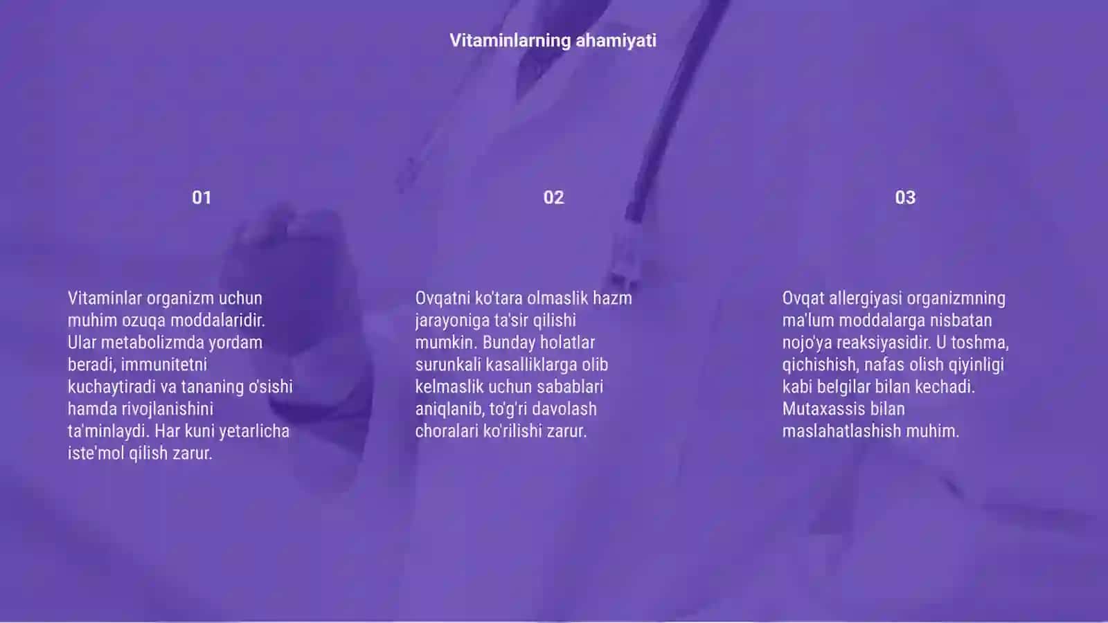 Vitaminlar. Ovqatni ko'tara olmaslik. Ovqat allergiyasi 3