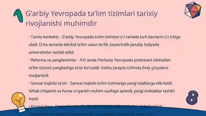 G'arbiy Yevropada ta'lim tizimlari tarixiy rivojlanishi 3