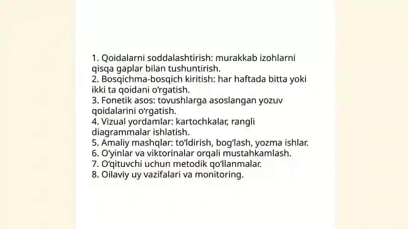 Boshlang‘ich ta’limda imloviy va punktuatsion savodxonlikni oshirish boʻyicha tavsiyalar ishlab chiqish 3