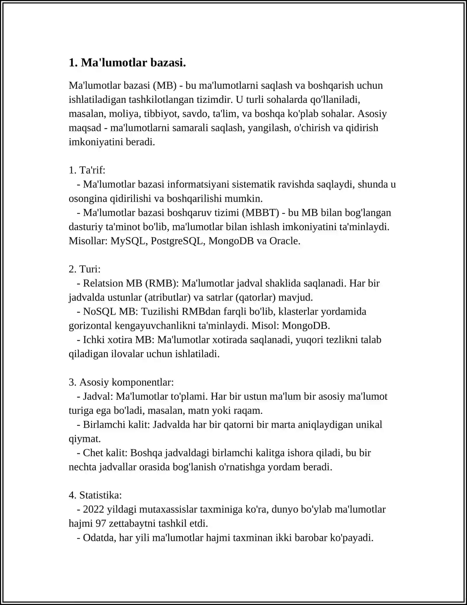 MALUMOTLAR BAZASINING ASOSIY TUSHINCHALARI. MALUMOTLAR BAZASINING UCH BOSQISHLI ARXITEKTURASI 3
