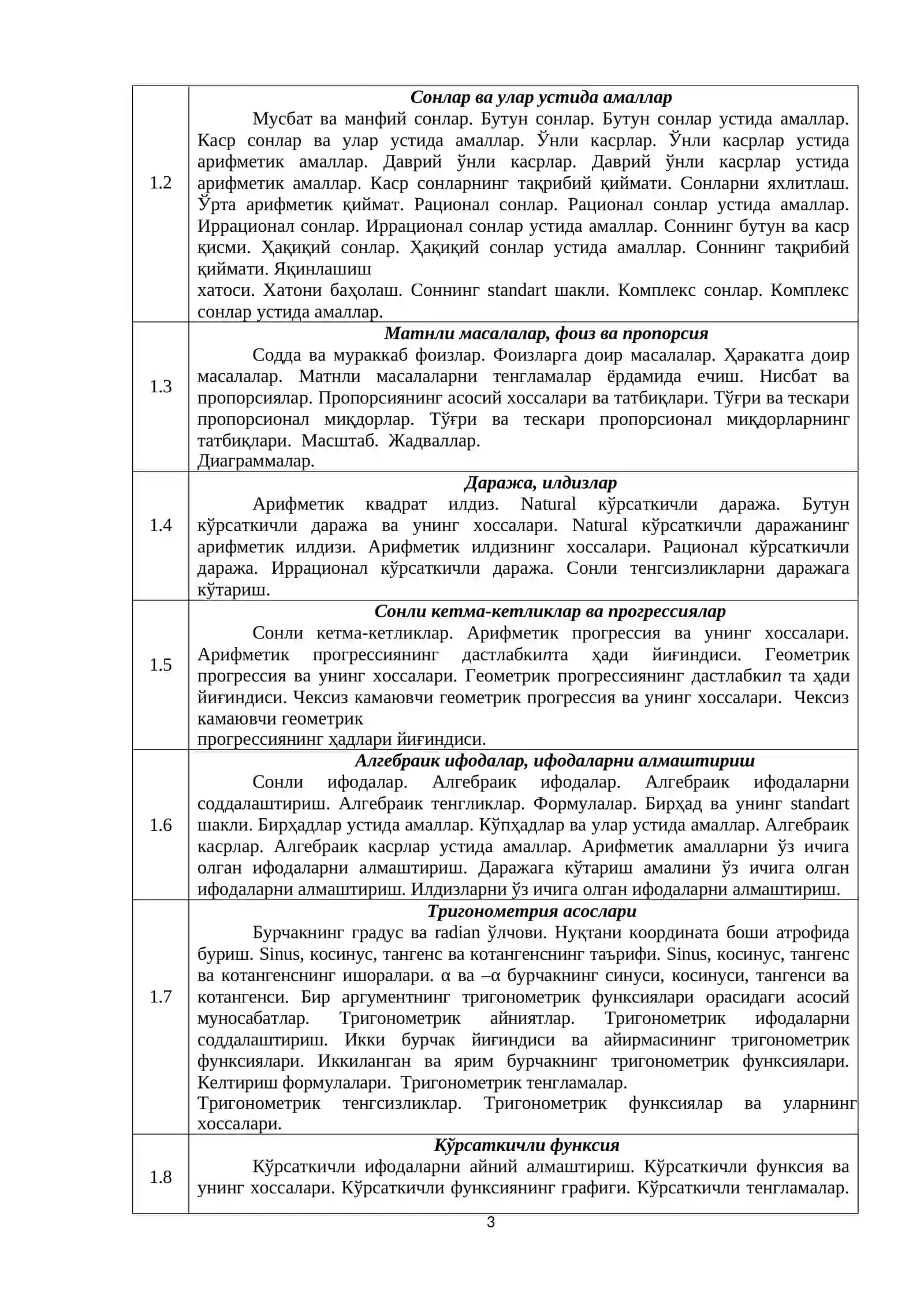2025 ОЛИЙ ТАЪЛИМ МУАССАСАЛАРИ БАКАЛАВРИАТИГА КИРИШ ТЕСТ СИНОВЛАРИДА МАТЕМАТИКА ФАНИДАН ФОЙДАЛАНИЛАДИГАН ТЕСТ ВАРИАНТИ 3