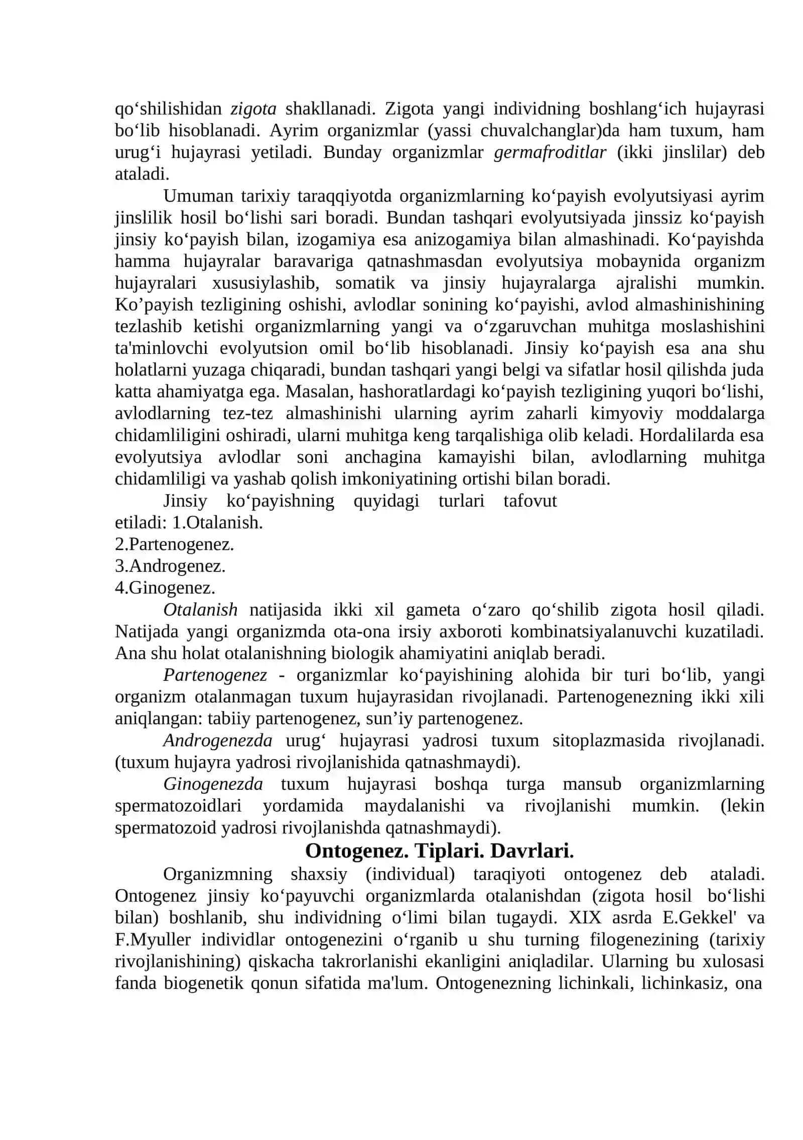 Rivojlanish biologiyasi. Organizmlar ko‘payishi. Ontogenez. Predembrional rivojlanish (spermatogenez va ovogenez) 3