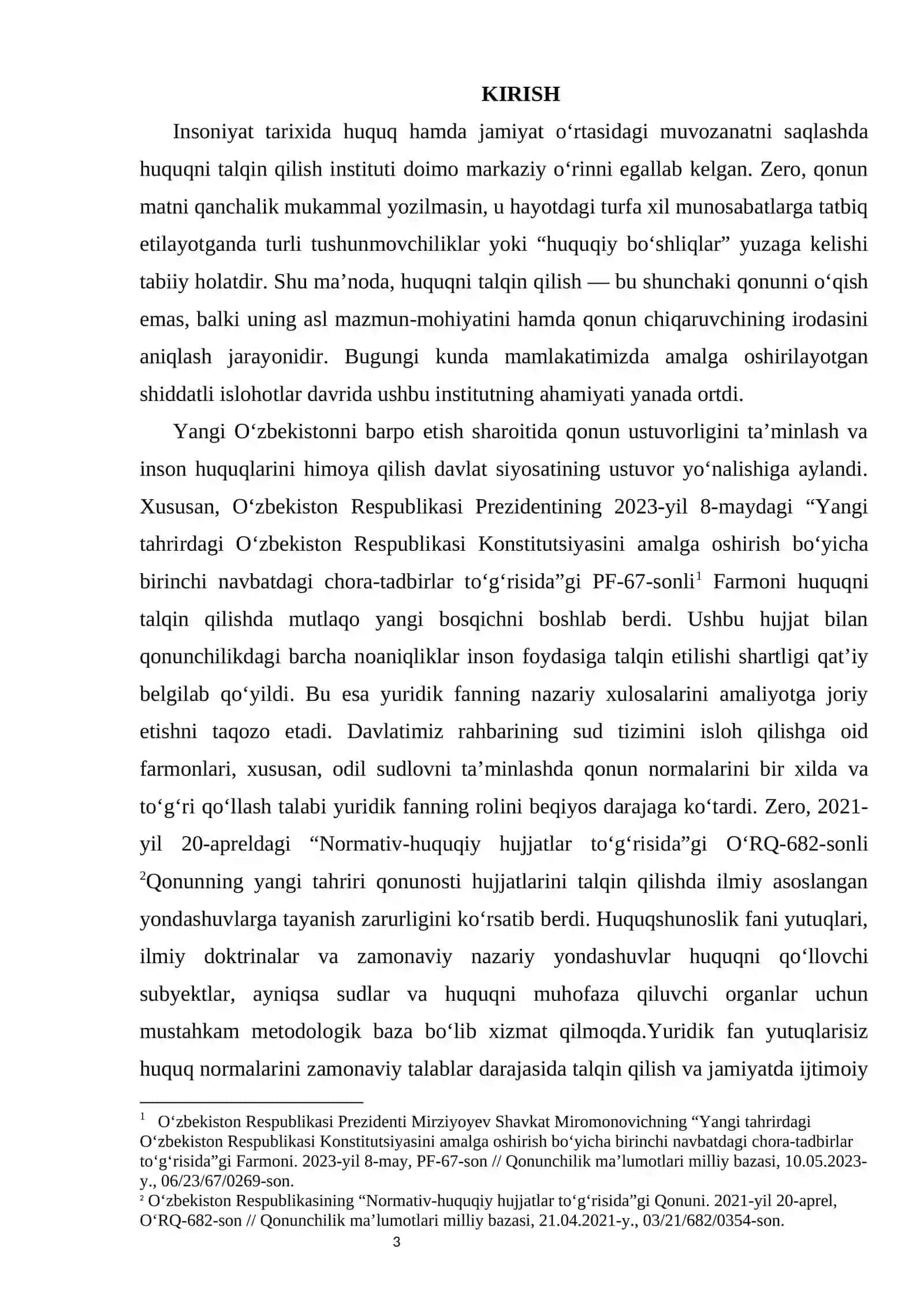Huquqni talqin qilishda yuridik fanning roli kurs ishi 3