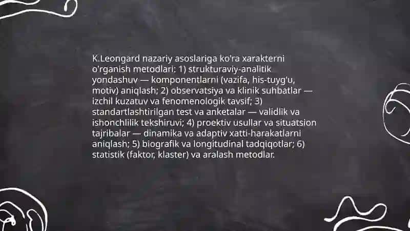 K.Leongardning xarakterni oʻrganilishi usullarini aniqlash va tahlil qilish 3
