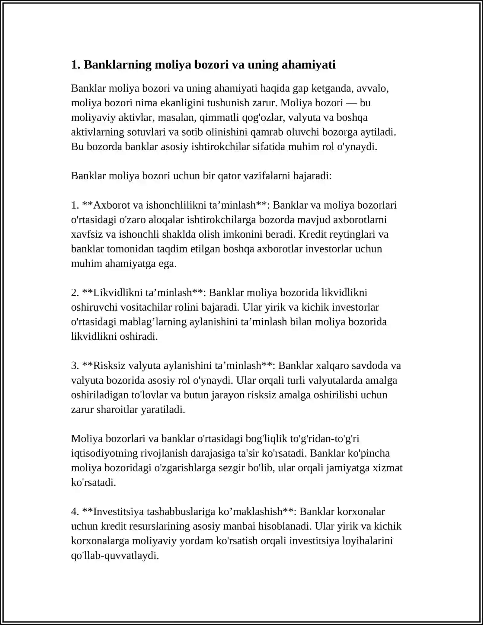 BANKLARNING MOLIYA BOZORIDAGI FAOLIYATI 3