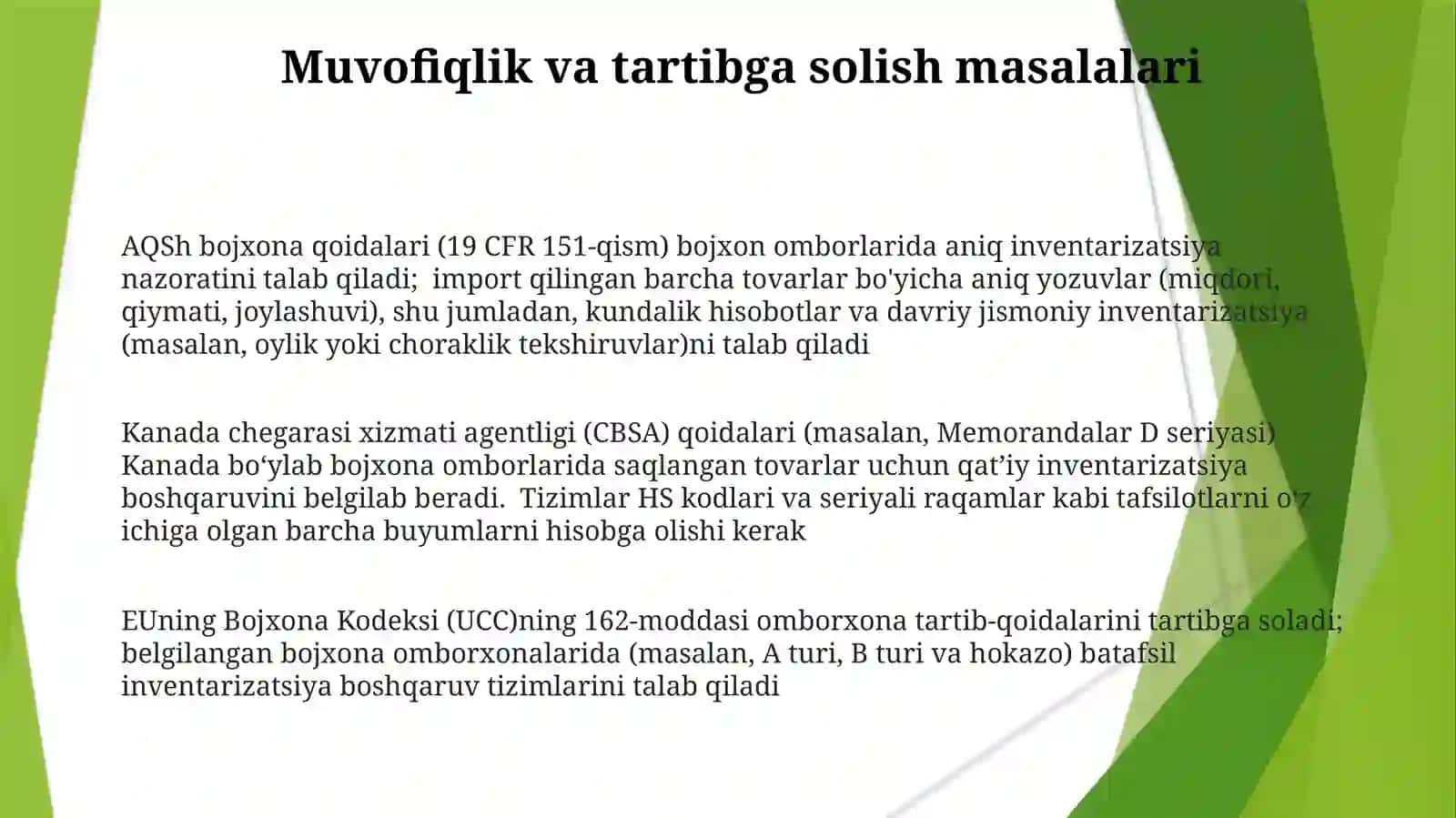 Bojxona omborlaridagi to'varlarni nazorat etish tartibi 3