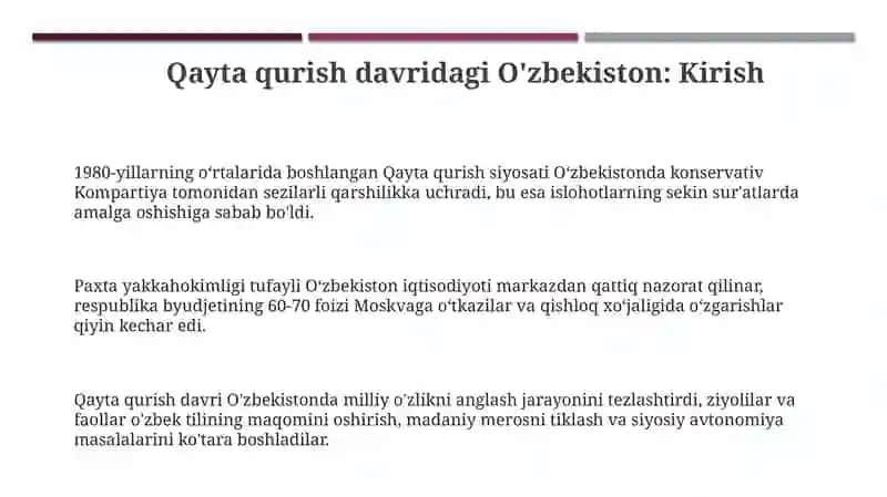 Qayta qurish yillaridagi Ōzbekistondagi ijtimoiy siyosiy vaziyat va Paxta ishi 3