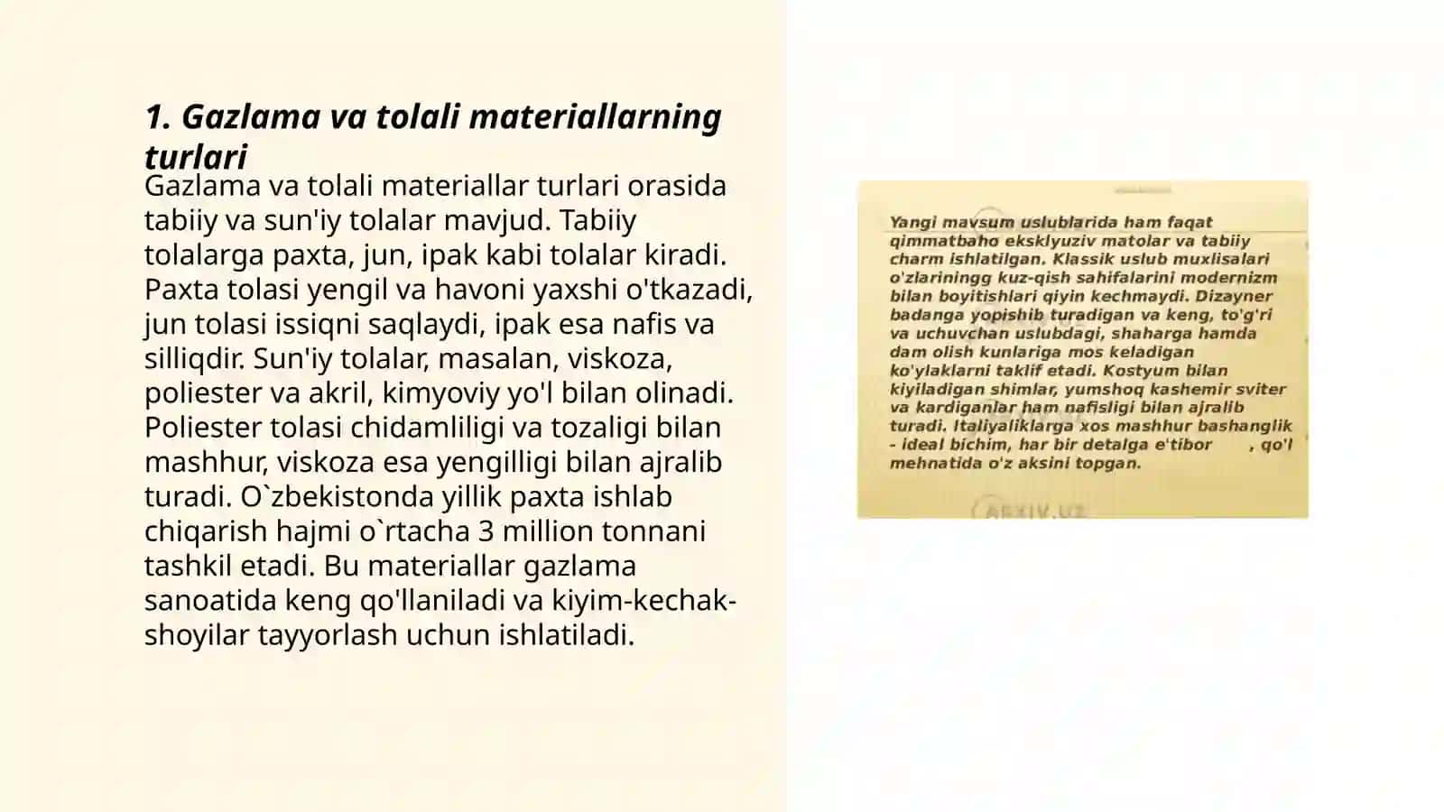 Gazlama va tolali materiallar bilan ishlash 3