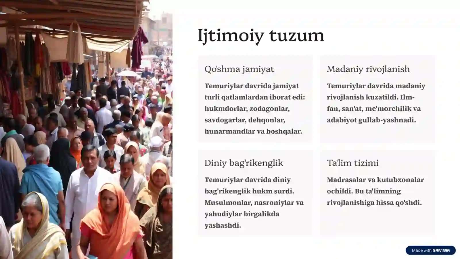 Temuriylar davrida siyosiy, ijtimoiy va iqtisodiy hayot mavzusida tayyor taqdimot 3