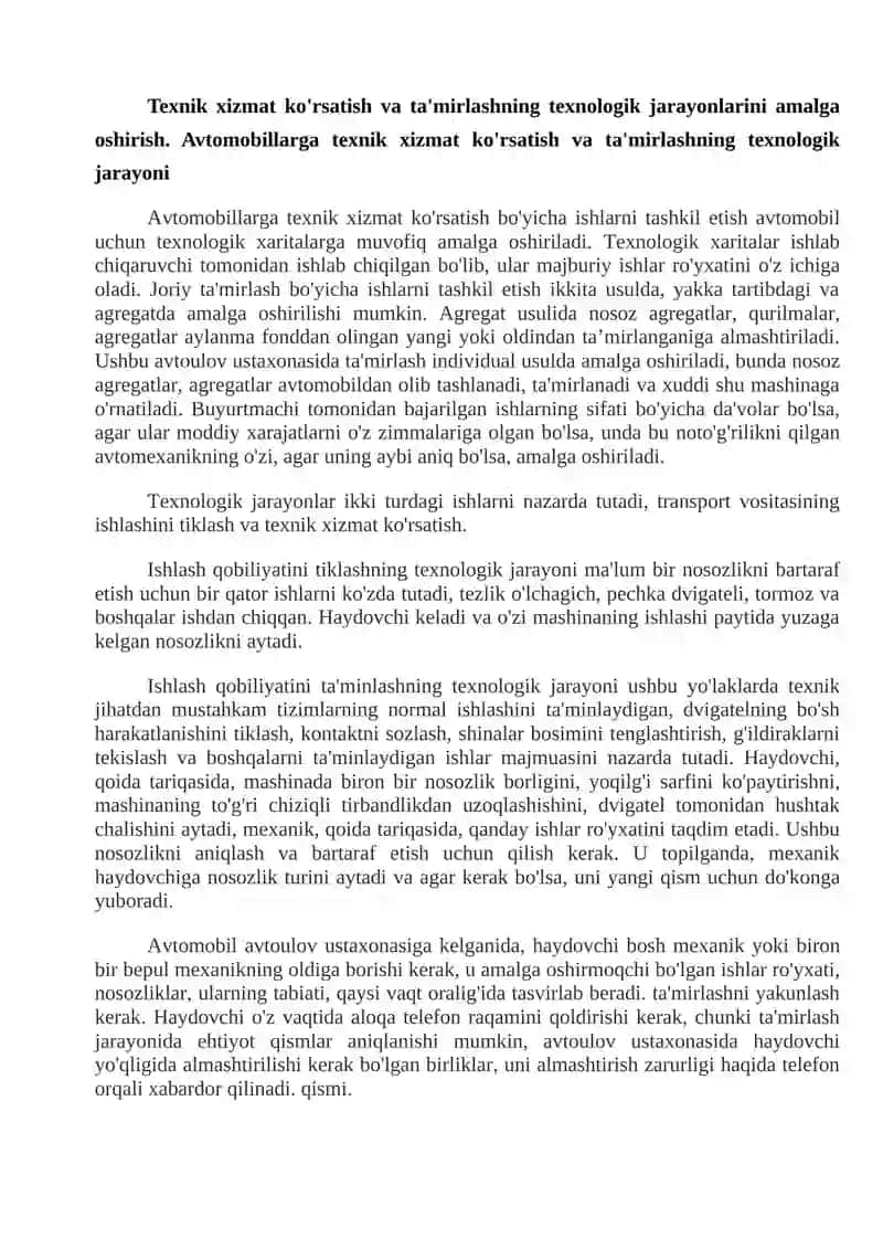 AVTOMOBILLARGA TEXNIK XIZMAT KO’RSATISH VA TA’MIRLASH TIZIMI 3