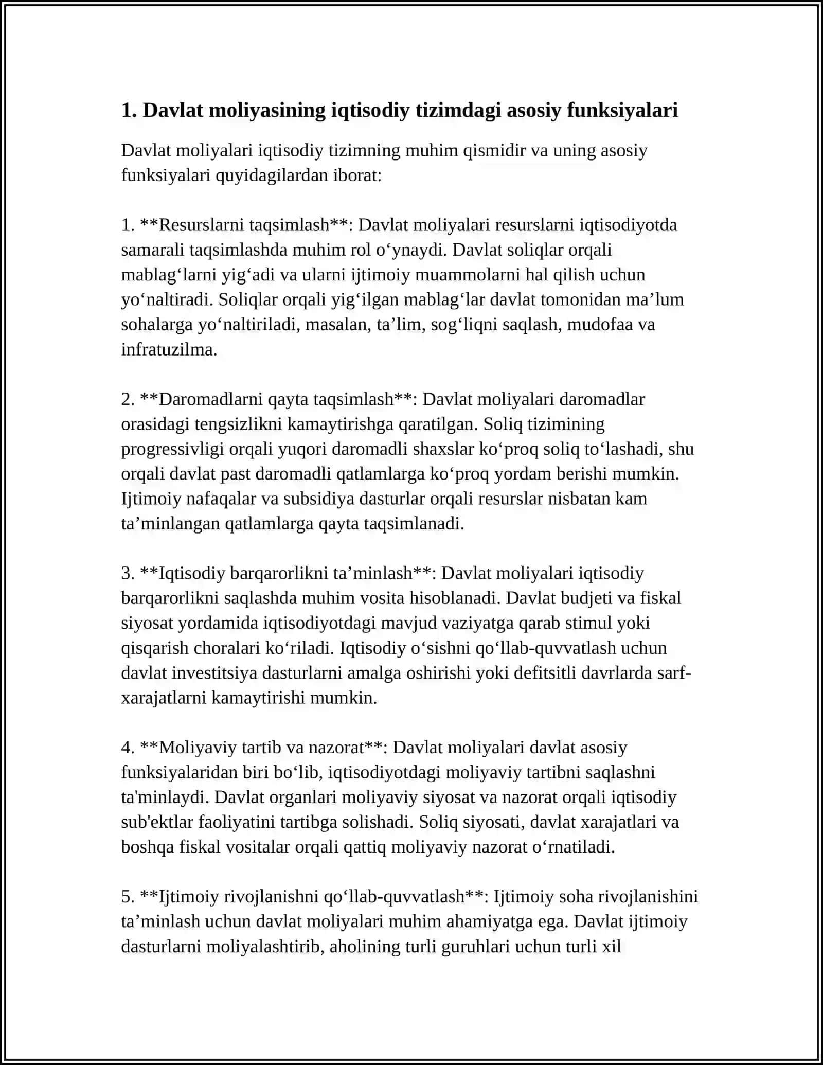 DAVLAT MOLIYASINING IQTISODIY TIZIMDAGI O'RNI VA ROL 3