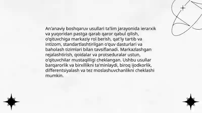 An'anaviy boshqaruv usullari ta'lim jarayonida 3