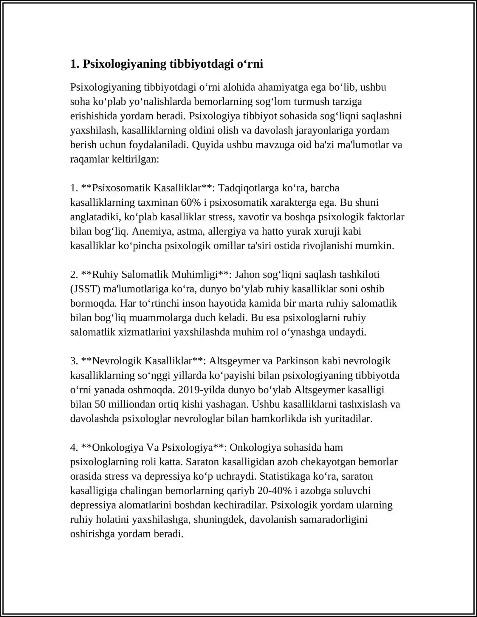 PSIXOLOGIYA FANIGA KIRISH. TIBBIYOTDA PSIXOLOGIK BILIMLARNING ÒRNI VA AXAMIYATI 3