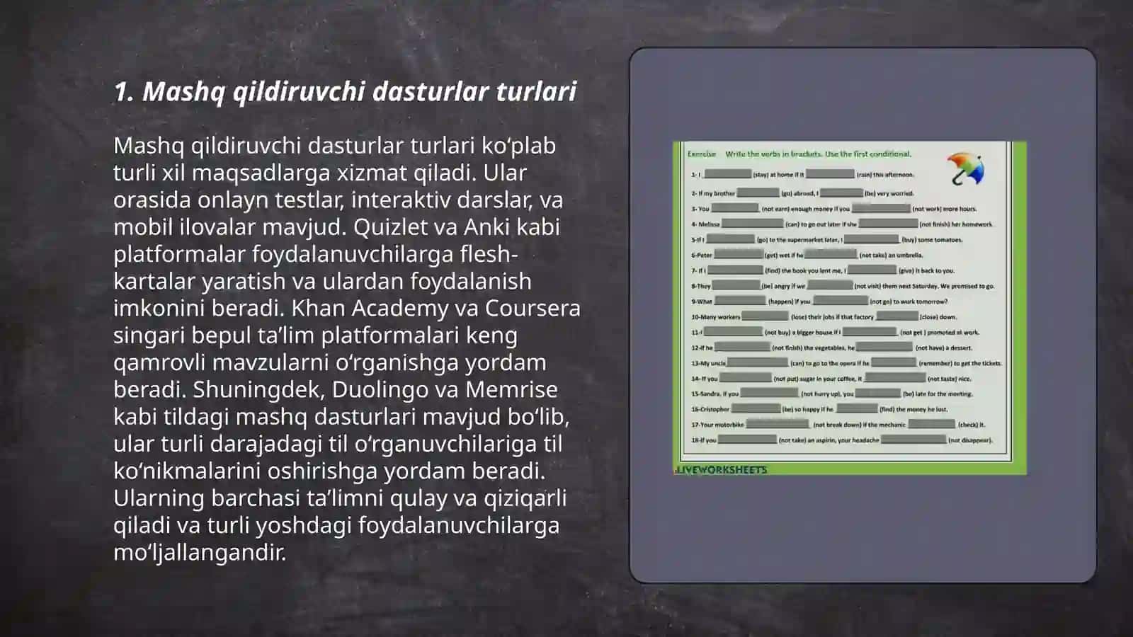 Mashq qildiruvchi dasturlardan foydalanishni oʻrgatish 3