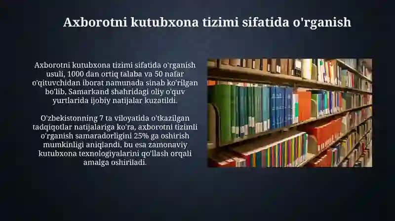 Axborotni kutubxona tizimi sifatida o'rganish 3
