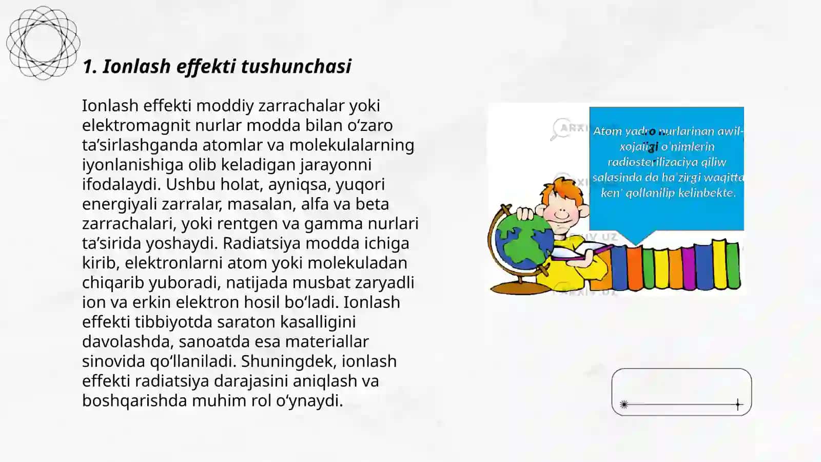 Ionlash effekti, kimyoviy o‘zgarishlar va biologik ta’sir 3