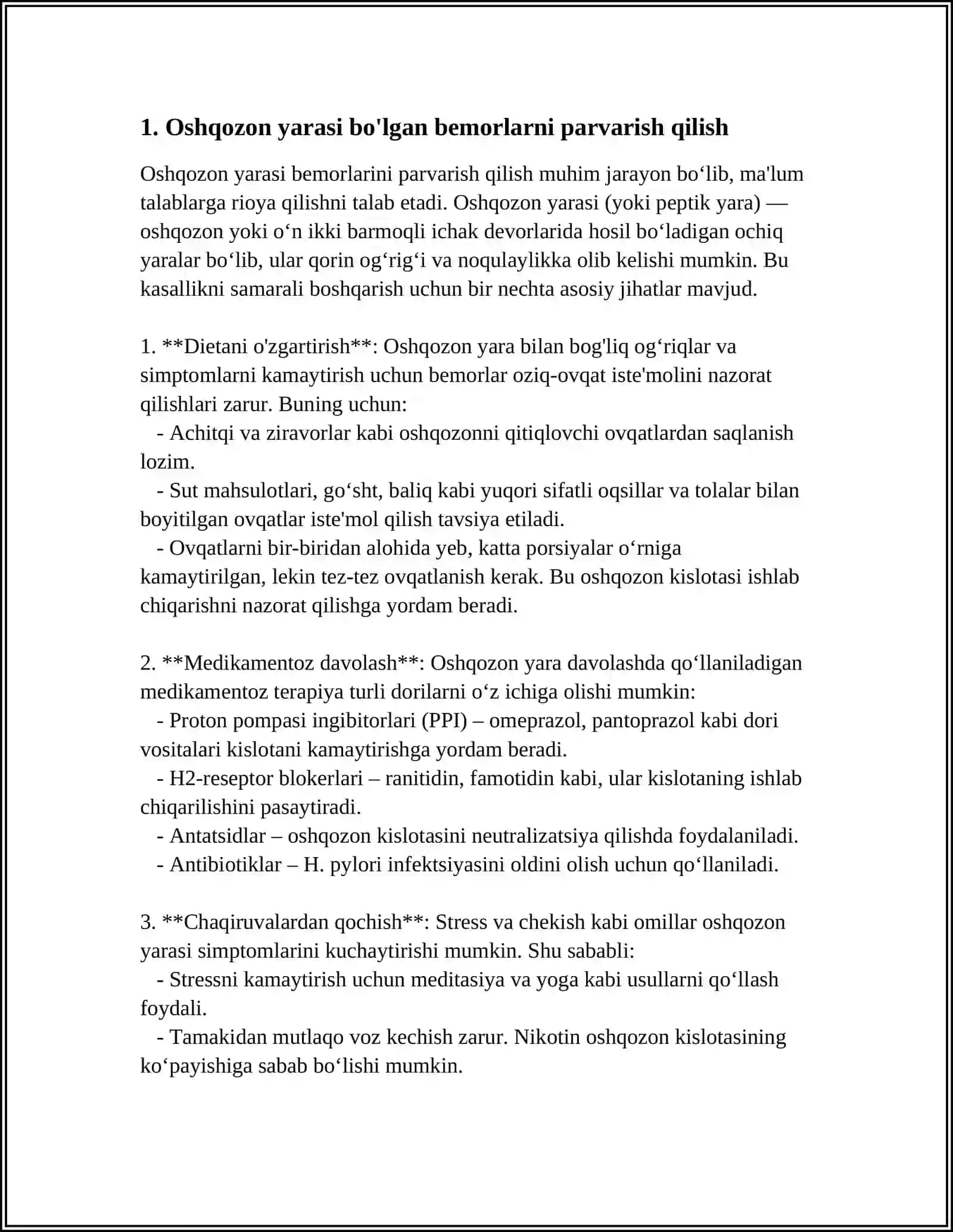 OSHQOZON VA ICHAK TIZIMI KАSАLLIKLАRI BOR BEMORLARNI PARVARISH QILISH 3