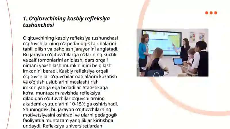 Oʻqituvchining kasbiy pedagogik refleksiya asosida oʻz pedagogik mahorati imkoniyatlarini takomillashtirish 3