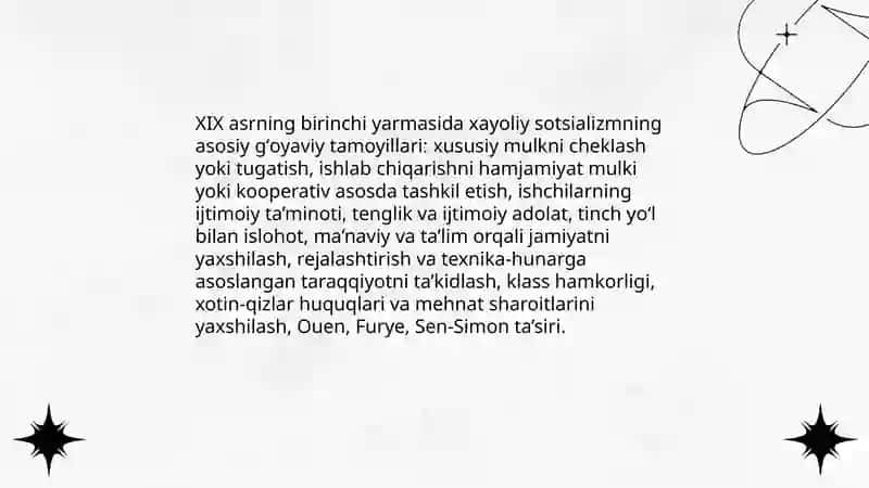 XLX asning birinchi yarmidagi xayoliy sotsalizmning o`ziga xos xususiyatlari 3