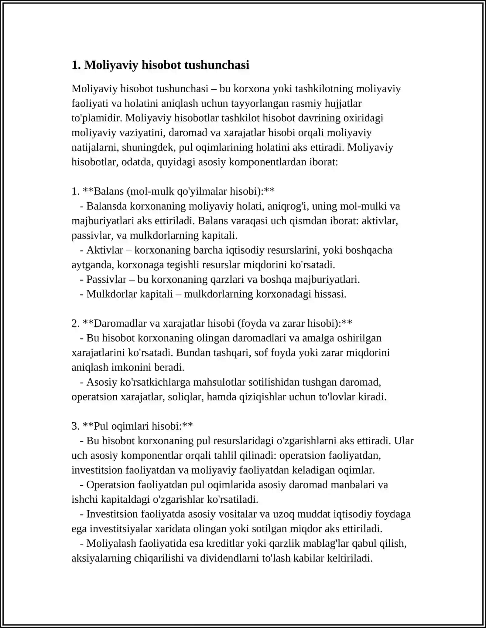 MOLIYAVIY XISOBOTNI TAQDIM ETISH TARTIBI.MHXS 1,34,7,14,29 SHAKLINI YORITISH 3
