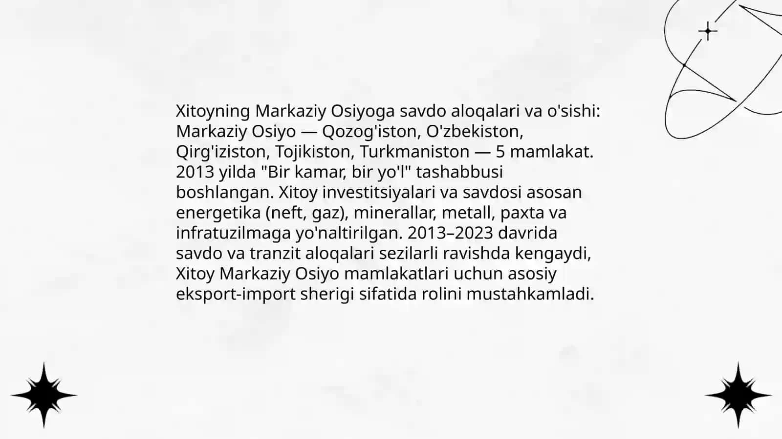 Xitoy davlatining Markaziy Osiyodagi iqtisodiy tasiri 3