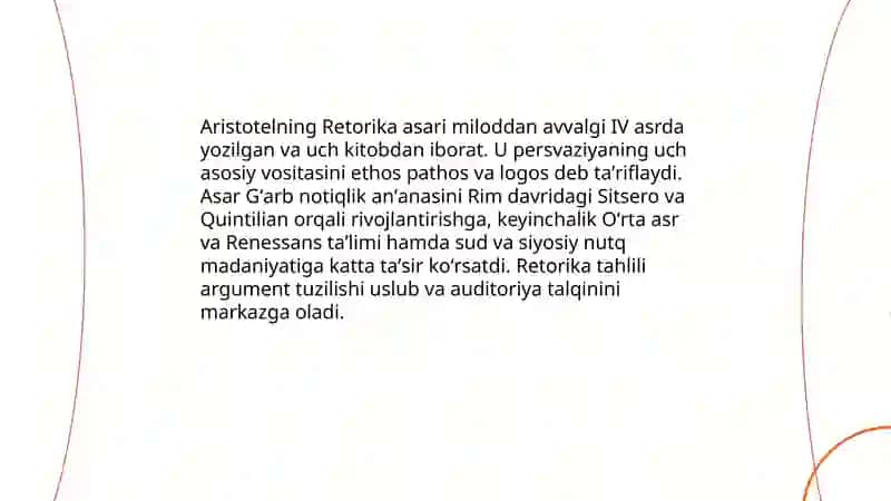 Aristotelning "Retorika" asari va Gʻarb notiqlik tarixi 3