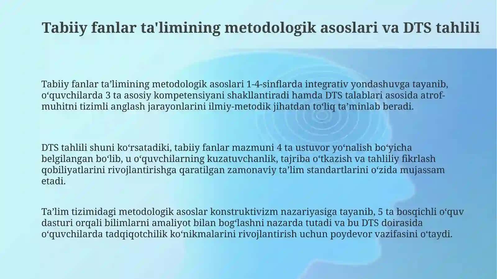 Tabiiy fanlar ta'limining metodologik asoslari va DTS tahlili 3