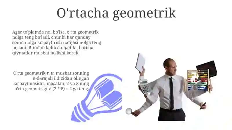 O'rta geometrik n ta musbat sonning n-darajali ildizi 3