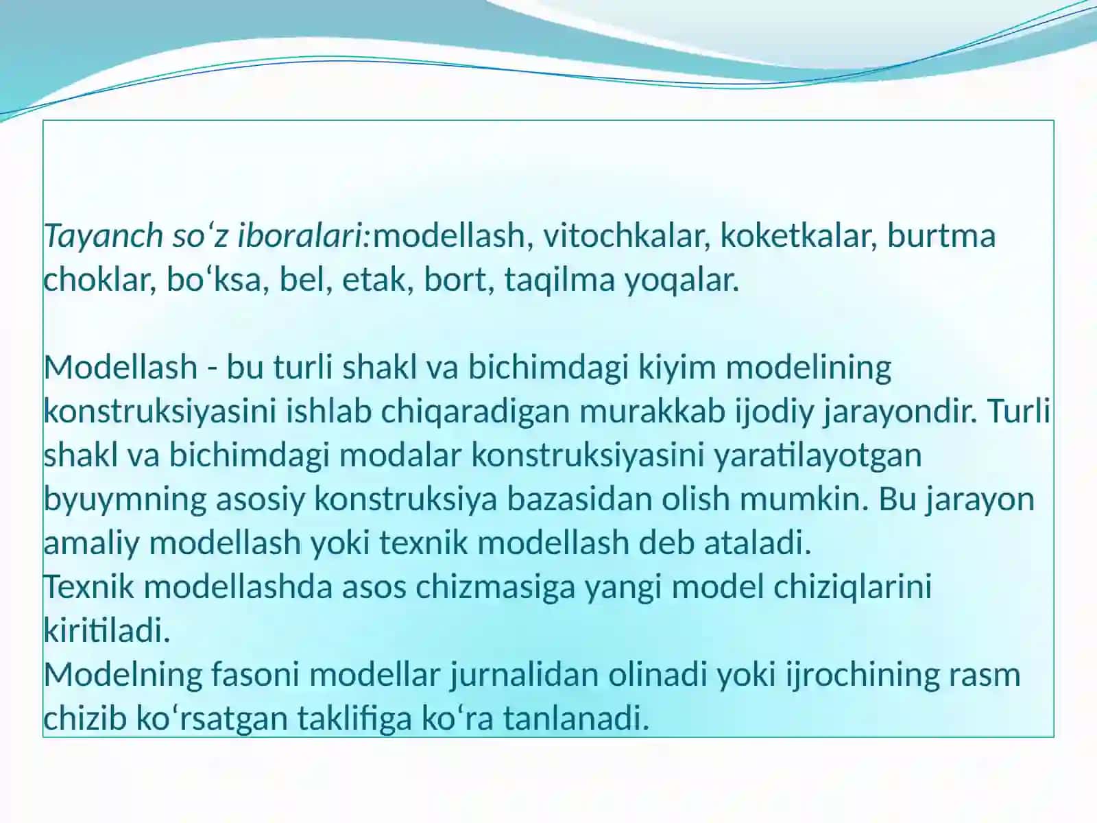 KIYIM YANGI MODELINI LOYIHALASH VA BADIIY-TEXNIK LOYIHALASH ASOSLARI 3
