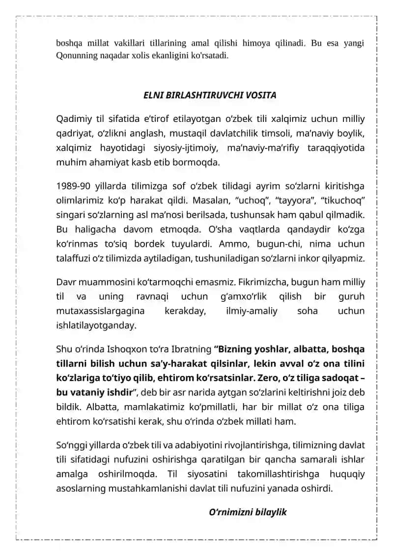 O'zbek tiliga davlat tili maqomining berilishi va buning tarixiy ahamiyati 3