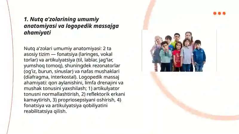 Nutq a'zolarining anatomiyasi va fiziologiyasi Logopedik massaj usullari 3
