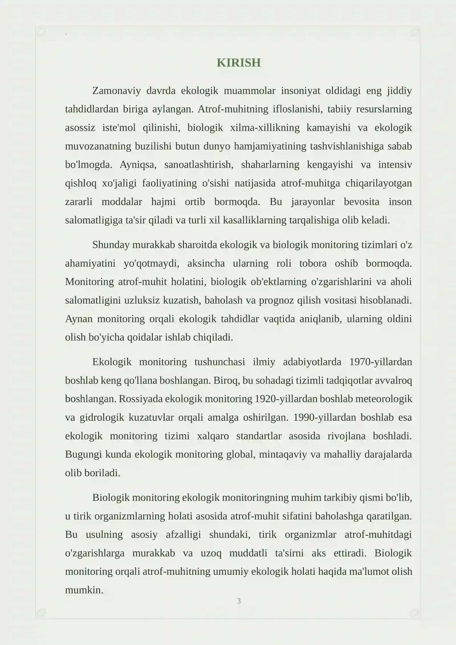GIGIYENA, HARBIY GIGIYENA VA TIBBIY EKOLOGIYA REFERAT 3