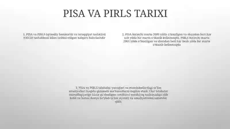 Pisa Va Prlis Halqaro Baholash Tadqiqotlari Va Uni OʻZiga Xos Tomoillari 3