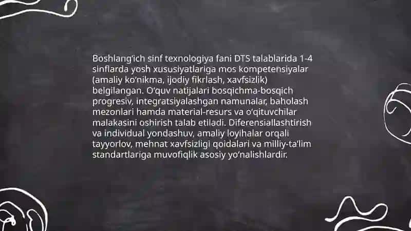 Boshlang'ich sinf texnologiya fani DTS tahlili va oʻqiv fan dasturlarining mazmuni 3