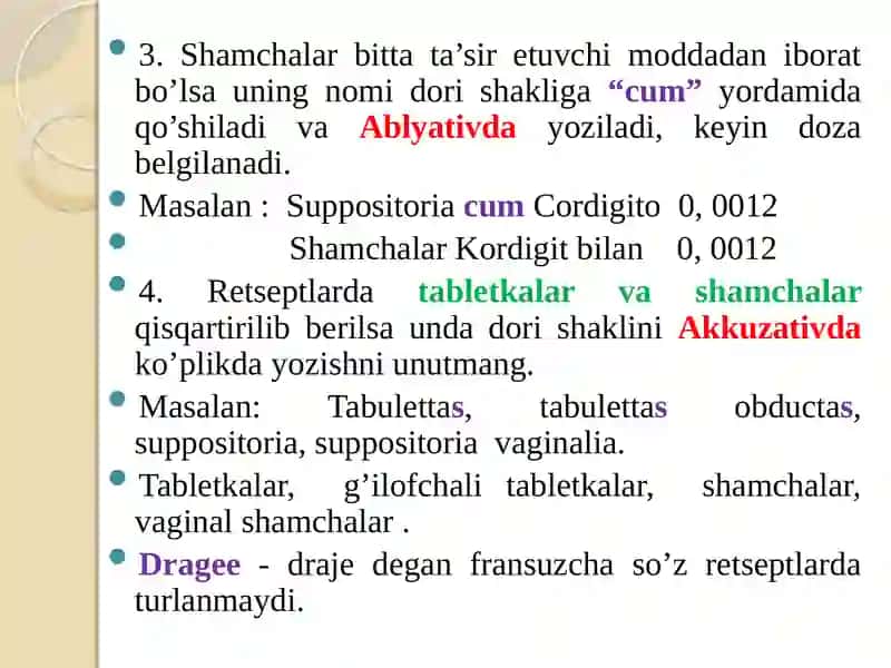 Tablеtka, shamchalar va ko’z plyonkalarini yozishda tushum kеlishiginiqo’llanilishi 3