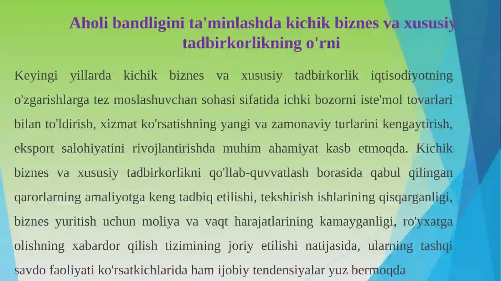 Kichikbiznes va tadbir korlikni qo'llash siyosati 3