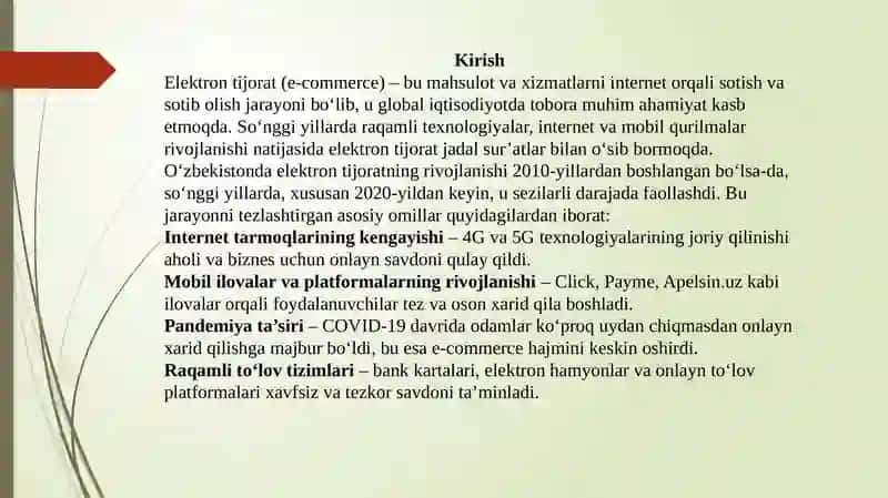 O‘zbekiston Respublikasida elektron tijoratning rivojlanish holati 3