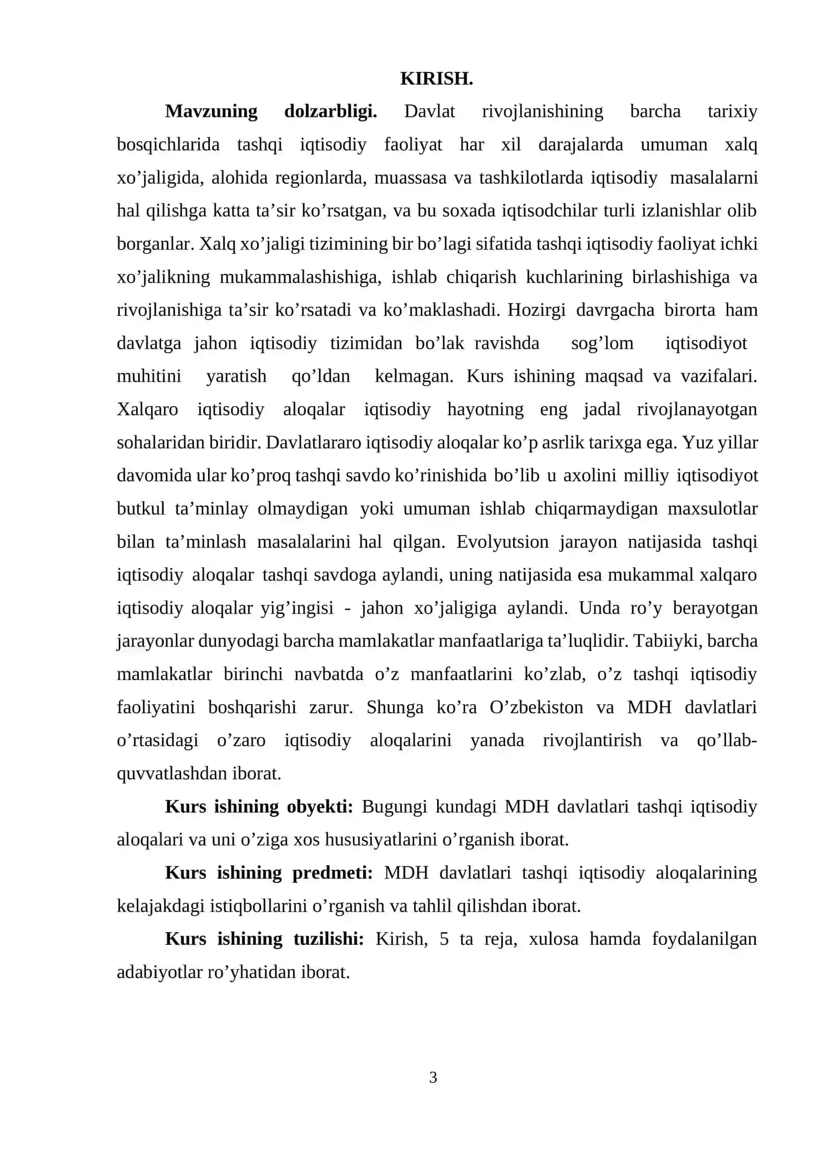 O‘zbekiston Respublikasining tashqi iqtisodiy aloqalari va MDH davlatlari bilan iqtisodiy hamkorligi 3