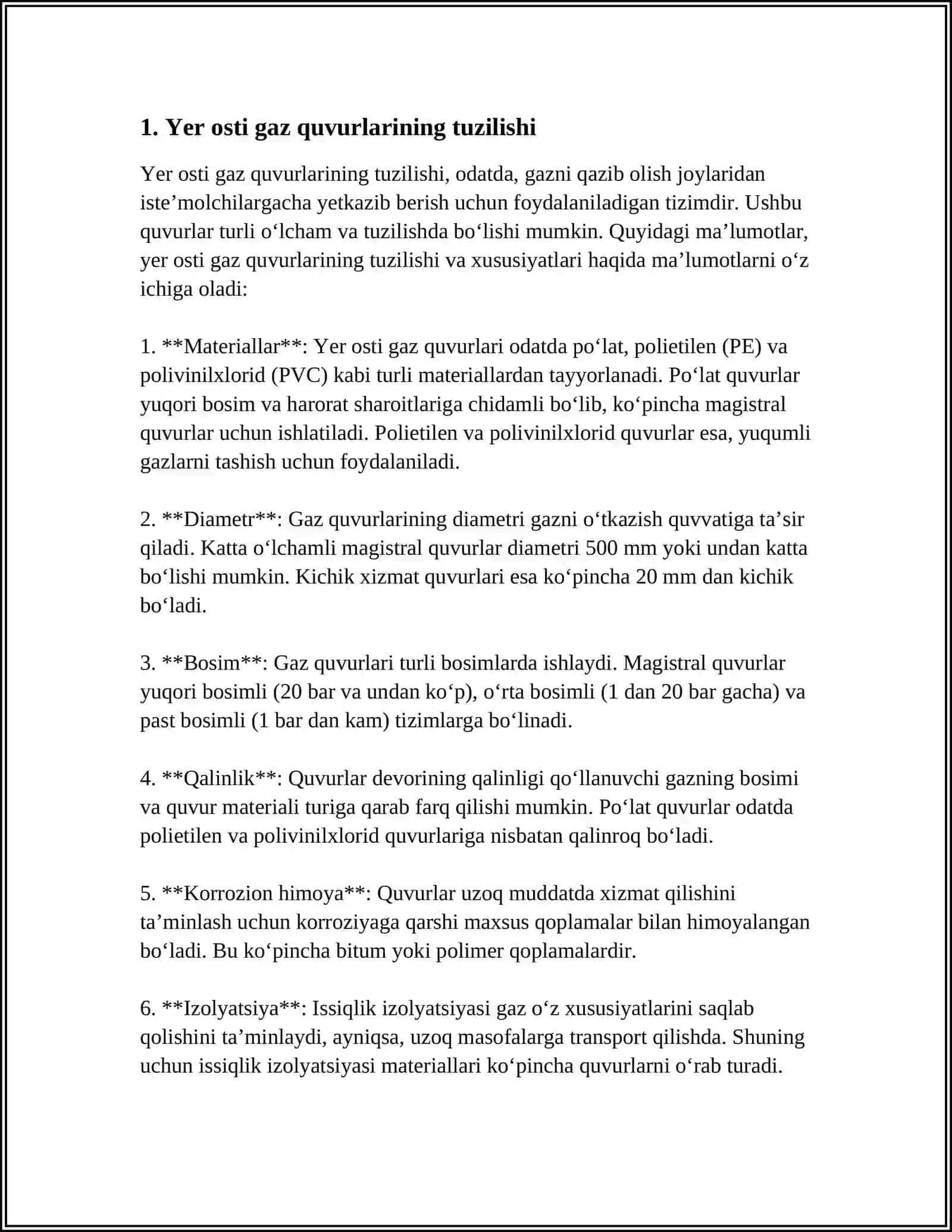 YER OSTI VA YER USTI GAZ QUVURLARI 3