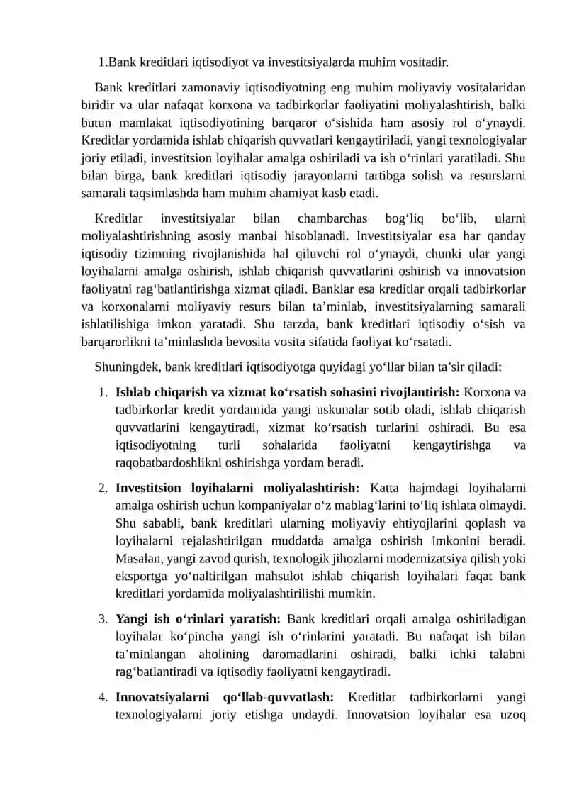Bank kreditlari va ularning investitsiyalardagi o'rni 3