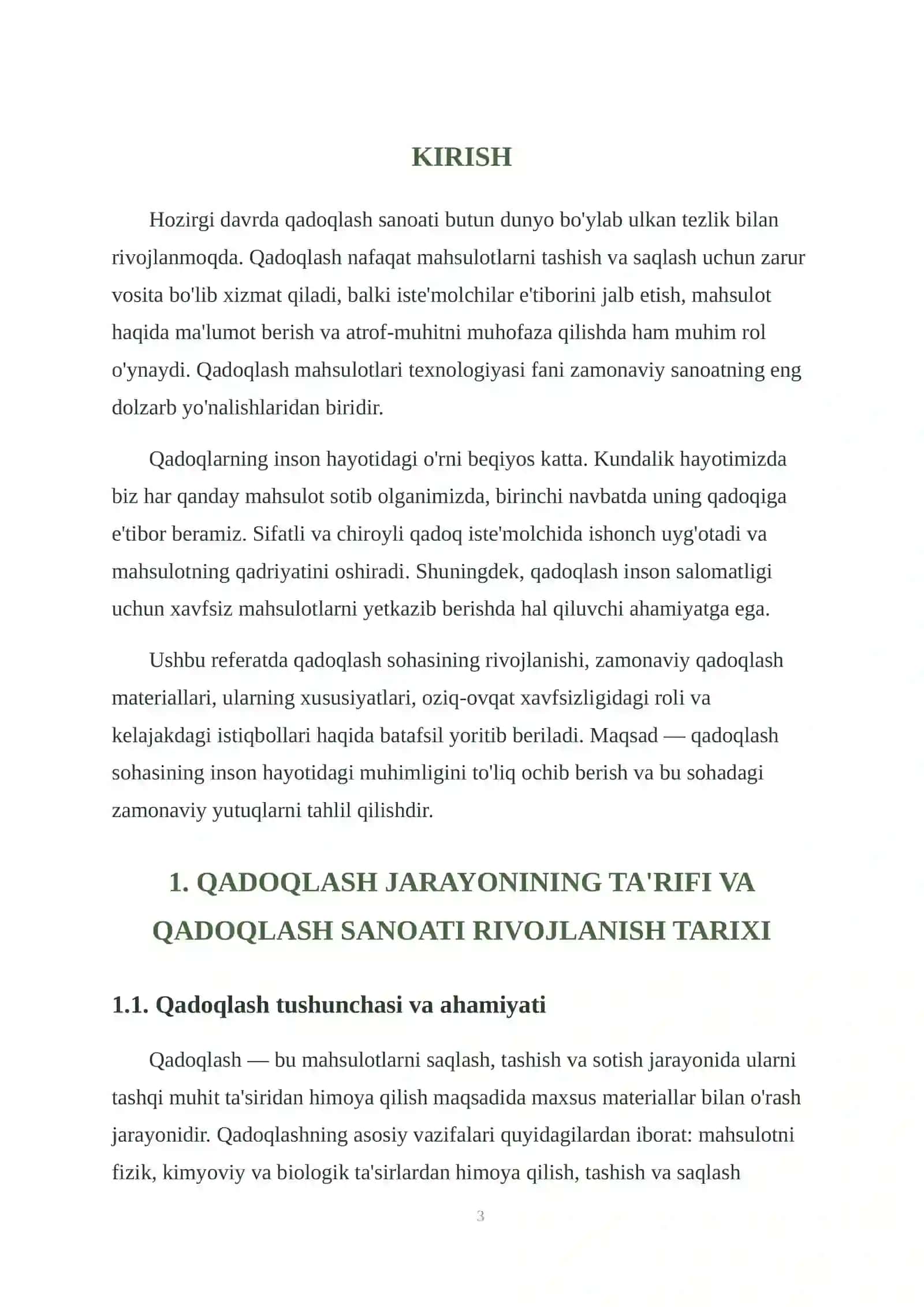 QADOQLARNING INSON HAYOTIDA O'RNI 3