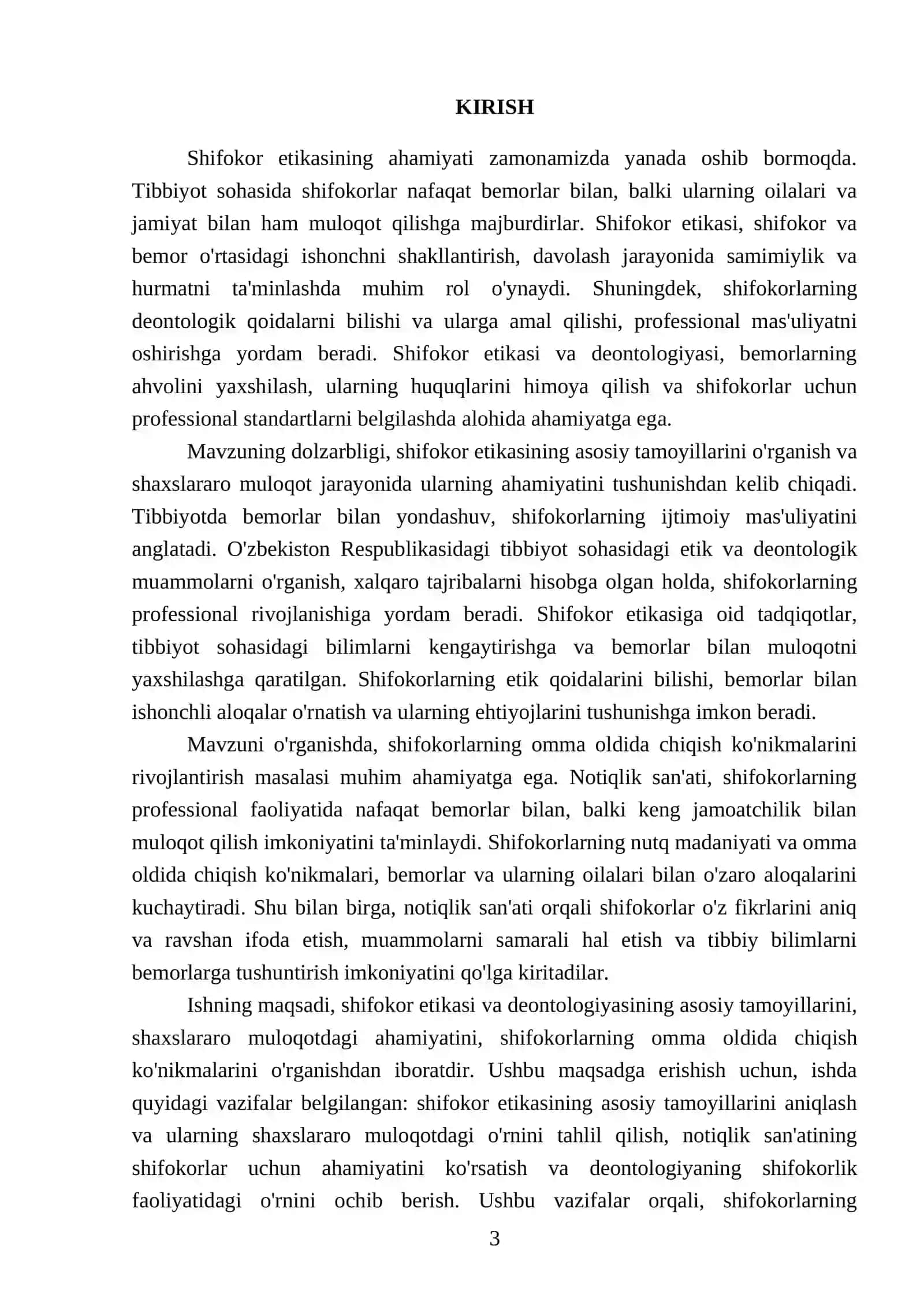 Shifokor etikasi va deontologiyasi. Shaxslararo muloqot. Notiqlik sanʼati, omma oldida chiqish koʻnikmasi 3