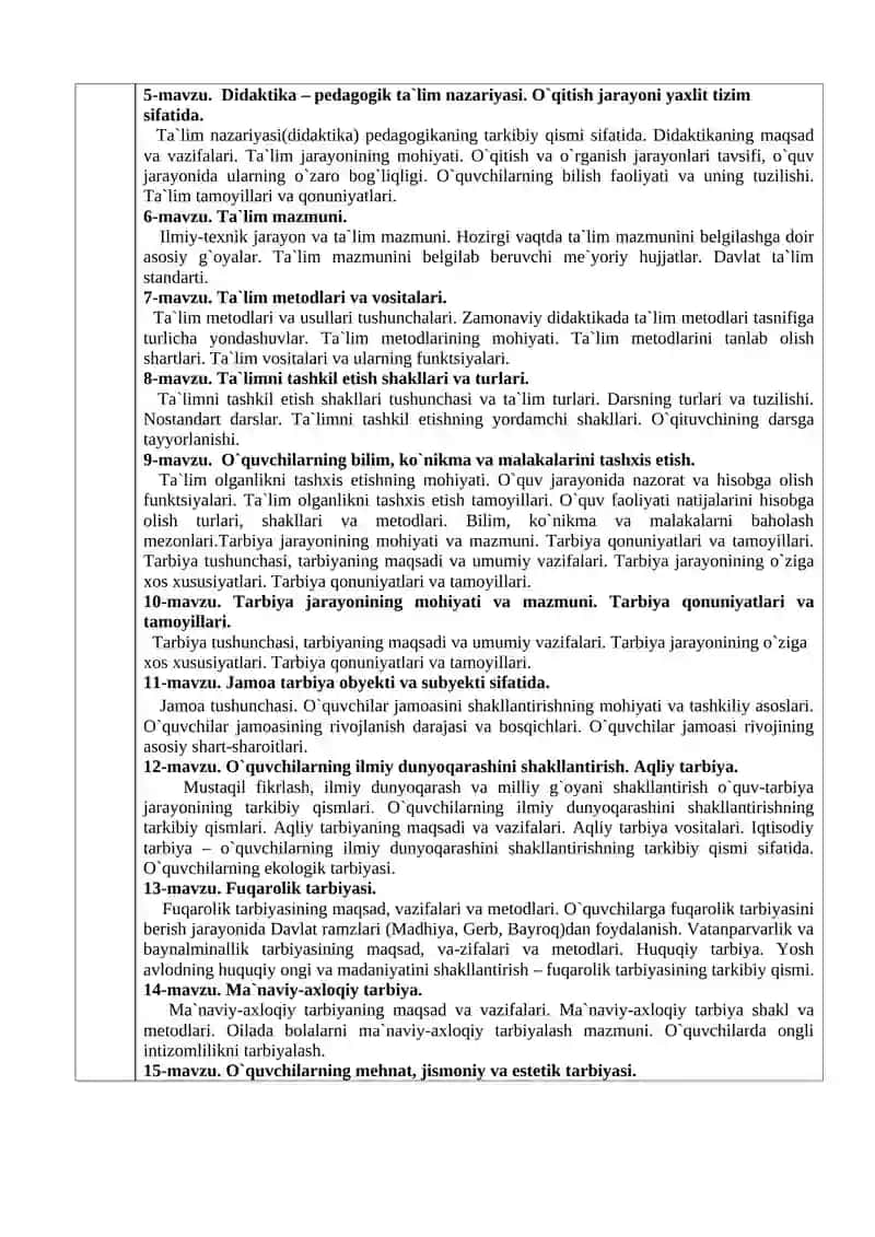 UMUMIY PEDAGOGIKA VA PSIXOLOGIYA fanining O’QUV DASTURI 3