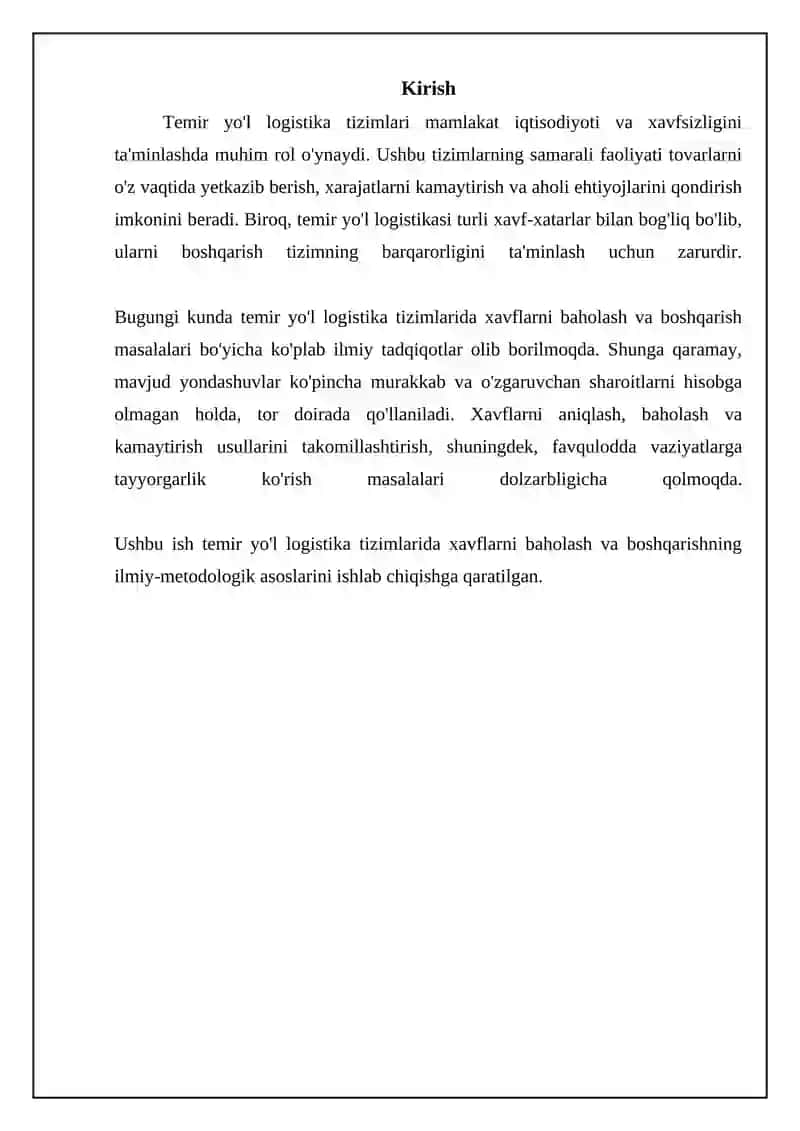 Temir yo‘l logistika tizimlarida risklarni baholash va boshqarishning ilmiy-uslubiy asoslari 3